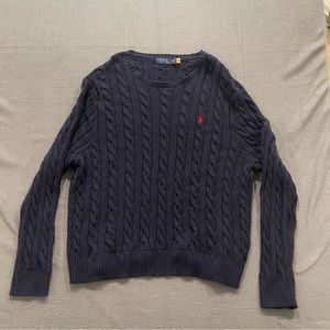 Polo Ralph Lauren Sweater Mens 2XL Blue Red Pony Cable Knit Classic Preppy